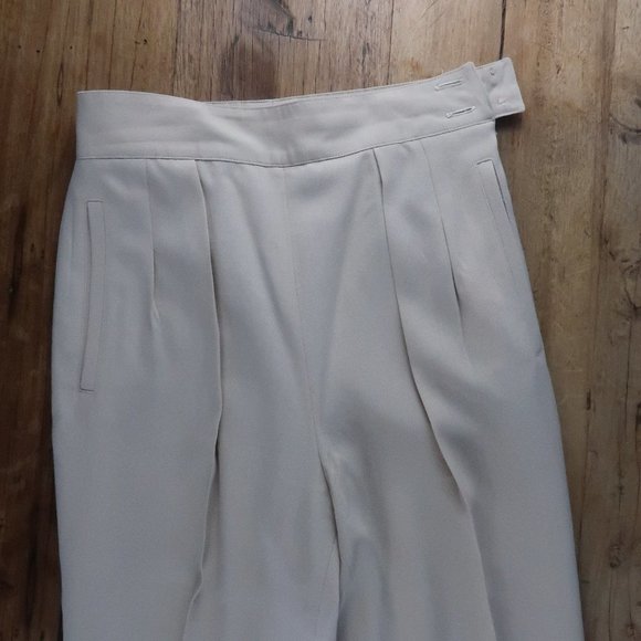 MONDI TAN VINTAGE PURE NEW WOOL PLEATED OFFICE TROUSERS WOMENS EUROPE SIZE 34 - Picture 3 of 10